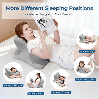 Reading Pillow for Bed, Leaning, Lying and Prone, Ergonomic Memory Foam Bed Wedge Pillow for Headboard, Floor Cushions, Chin & Back Support Pillows on Bedrest Couch Floor- Grey