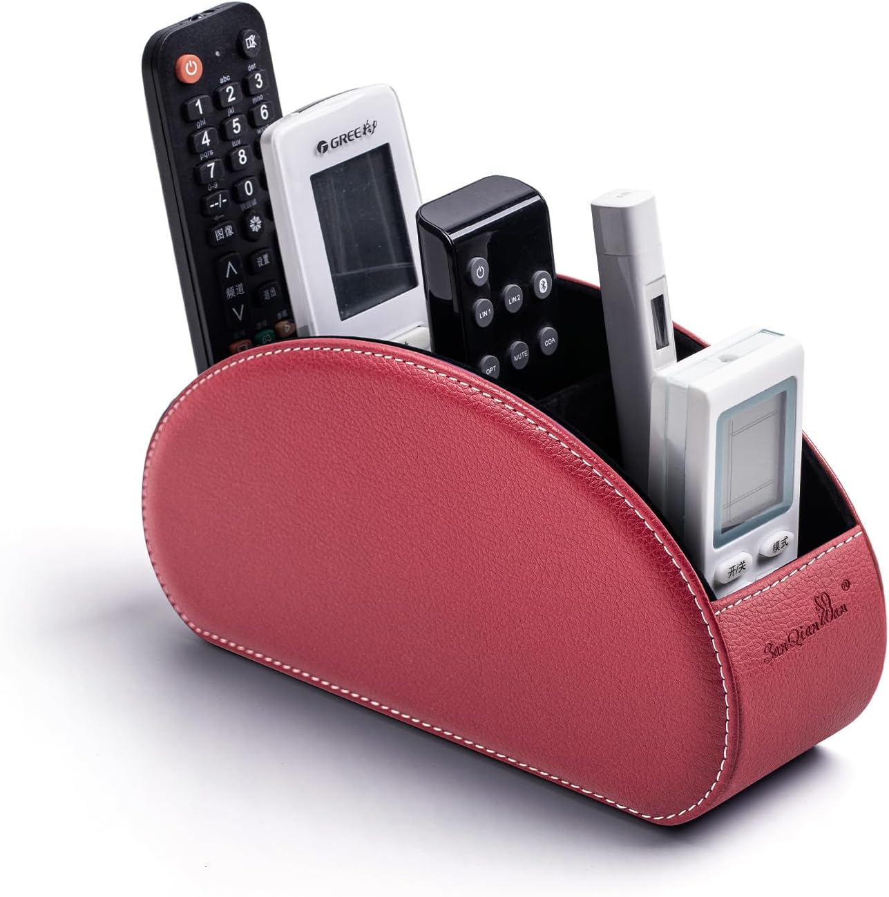 Remote Control Holders Organizer Box with 5 Compartment PU Leather Caddy | Multi-functional Office Desk Storage Caddy Store Tv Remote for Media Player,Brush,Pencil,Glassees&Office Supplies