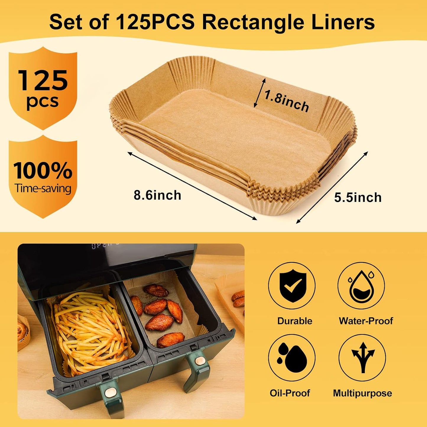 Air Fryer Liners Disposable, 100Pcs 8" Square Air Fryer Paper for 5-8 QT | Waterproof and Oilproof for Easy Cleanup, Unbleached Non-Stick Parchment Paper for 5-8 QT Air Fryer, Baking, Microwave, Oven