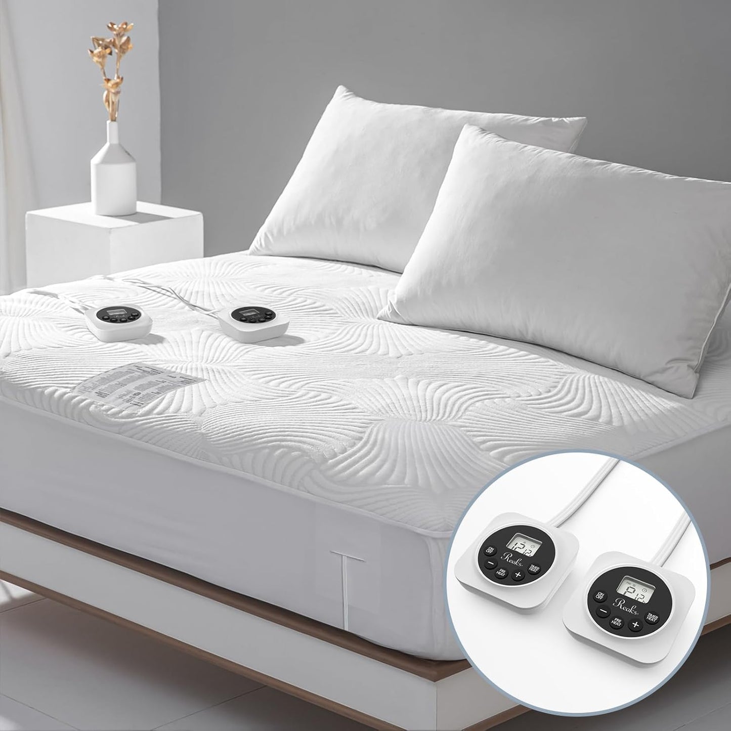 Foot Queen Size Electric Heated Mattress Pad - Foot Warmer for Bed with Memory & Preheat Functions, 12 Heat Settings Single Control for 1-12 Hours Auto Off, Lighted Button