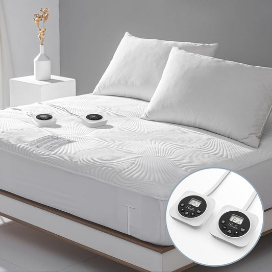 Foot Queen Size Electric Heated Mattress Pad - Foot Warmer for Bed with Memory & Preheat Functions, 12 Heat Settings Single Control for 1-12 Hours Auto Off, Lighted Button