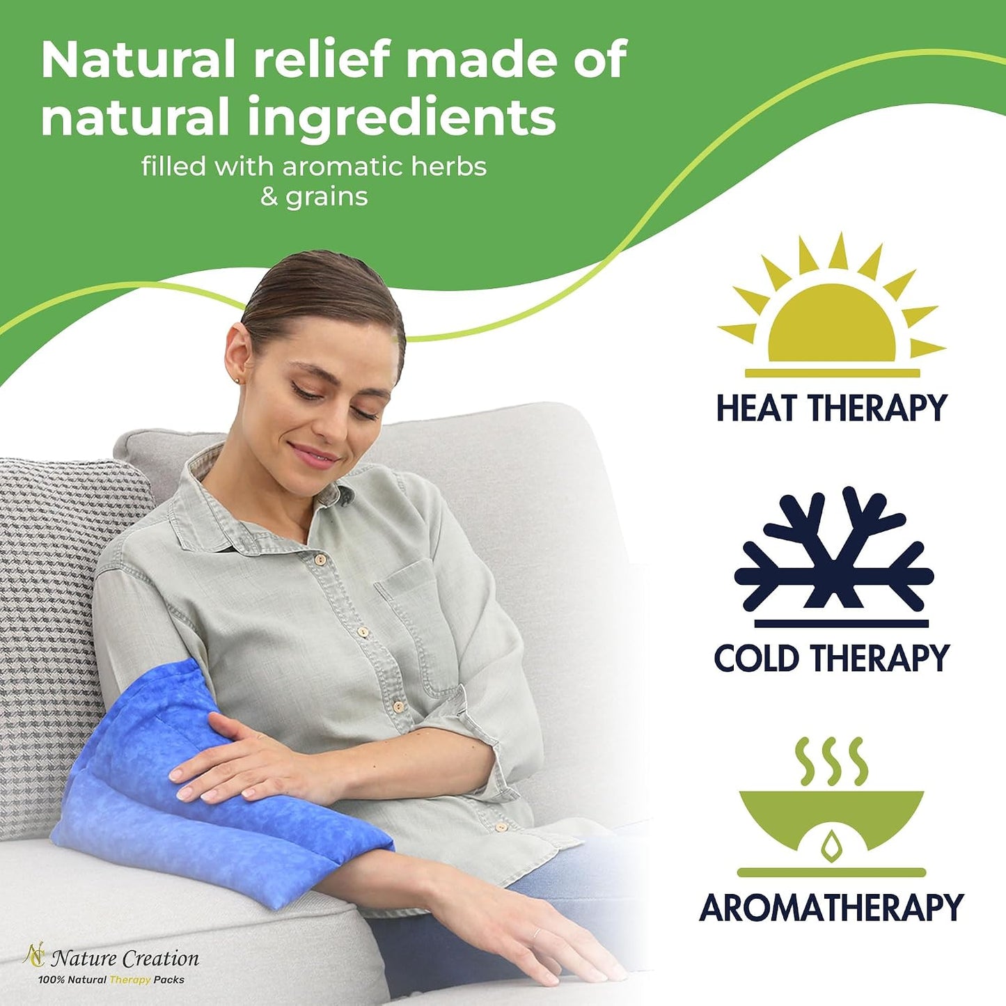 Nature Creation Microwaveable Herbal Heating Pad for Lumbar - Soothing Hot & Cold Therapy Pack for Lower Back- Soothing Relaxation, Warmth and Comfort - Lavender Flowers