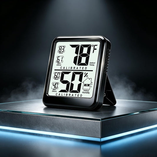 Room Thermometer Indoor Hygrometer, Temperature and Humidity Meter | W/ Battery, 24h Max/Min Record, Accurate Sensor, Fast Refresh, Easy to View, ℉/℃, Durable Kickstand, Compact, for Home Office