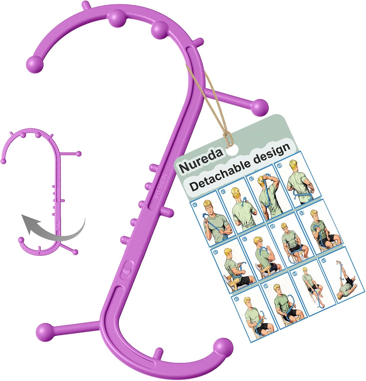 Detachable Trigger Point Massage Tool for Body Muscle Pain Relief | Button-Release Design, S/C, Massage Hook for Back, Neck & Shoulder, Pressure Point Therapy Tool for Deep Tissue Relief