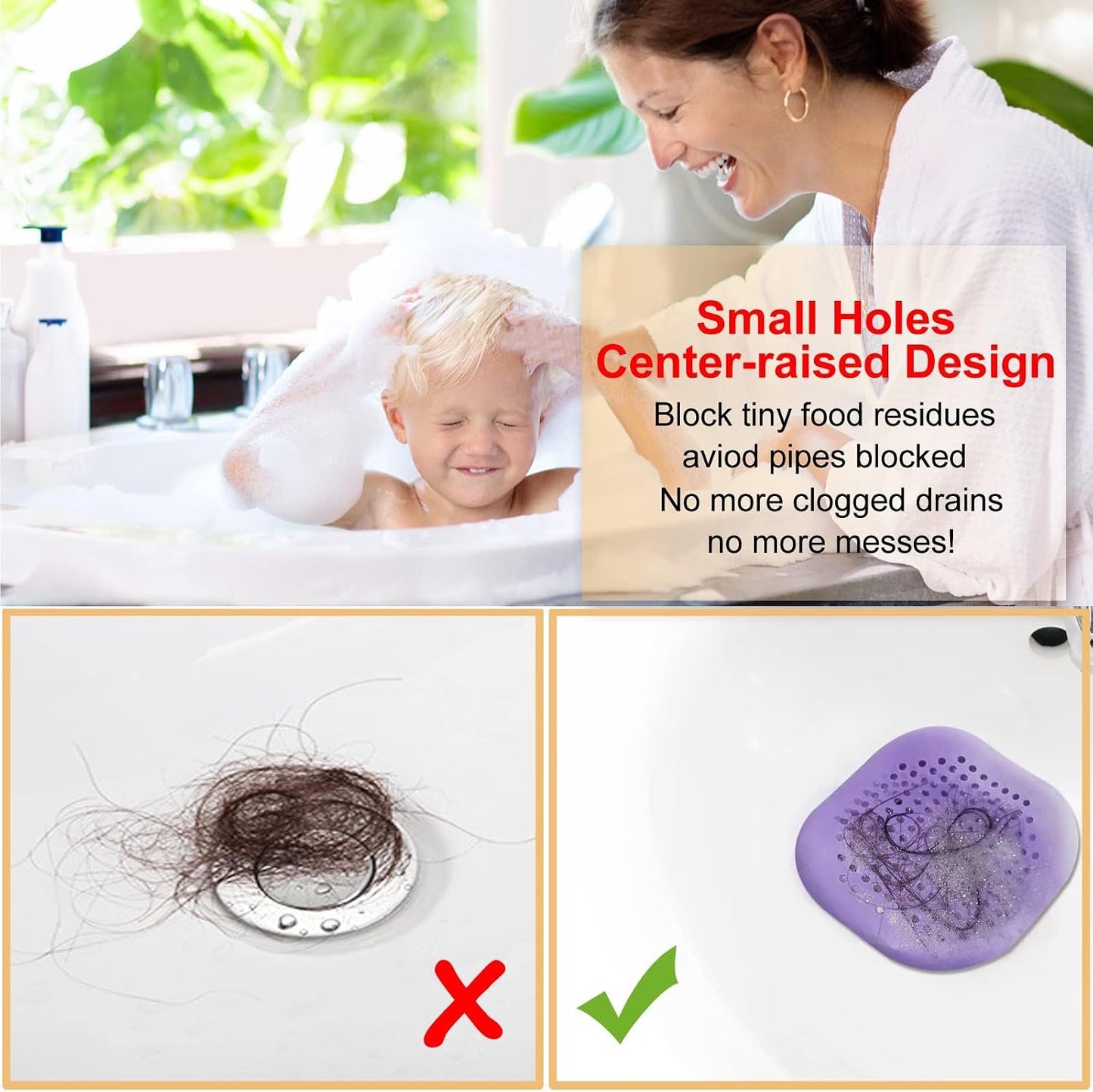 Bovinde Hair Drain Catcher,Square Cover for Shower 2 Pack (Black) | Drainer Cover Silicone Hair Stopper with Suction Cups,Protector Accessories,Easy to Install Suit for Bathroom,Bathtub,Sink