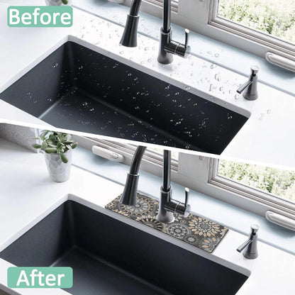 Kitchen Sink Splash Guard Faucet Mat 24" X 5.5" Tropical Leavesl Absorbent Fast Drying Mat Faucet Draining Mat Sink Splash Guard Behind Faucet Drip Catcher for Kitchen Bathroom