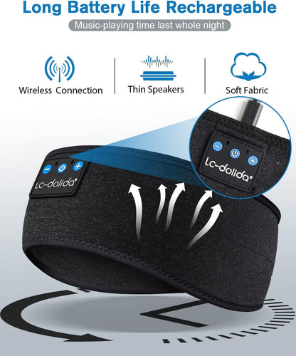 LC-dolida Sleep Headphones Bluetooth Headband Sleeping Wireless Headband Headphones with Thin HD Stereo Speakers Perfect for Side Sleepers, Sport, Yoga, Travel