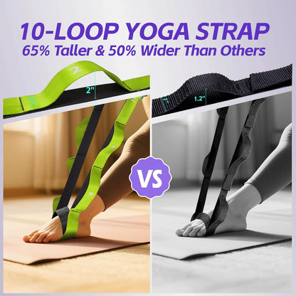 Non Elastic Stretching Strap with Loops - Yoga Straps for Physical Therapy, Durable Stretch Bands for Exercise, Flexibility Training, Hamstring & Leg Stretcher, Yoga/Pilates/Gymnastics