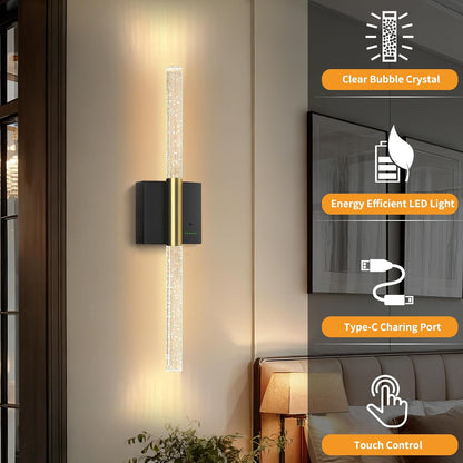 Battery Operated Sconces Set of 2, 28in Rechargeable Wireless Wall Lights