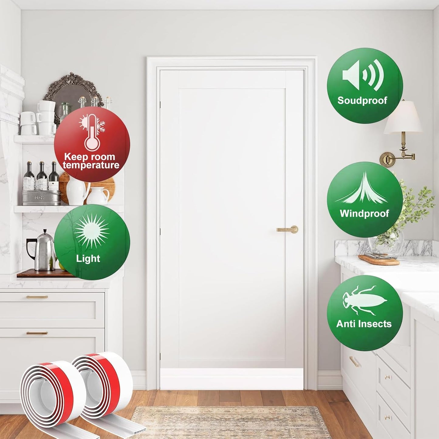 Suptikes 2 Pack Door Draft Stopper，Door Sweep for Exterior & Interior Doors,Door Bottom Seal Dust and Noise Insulation Weather Stripping Draft Guard Insulator, 2" W x 39" L,White