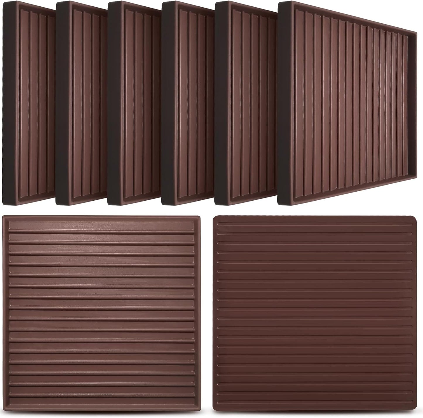CalPalmy Non-Slip Furniture Pads - Set of 8 Brown 5x5 Square Rubber Anti-Skid Caster Cups for Couch, Chair, Bed, and Furniture Legs - Durable Floor Grip Coasters to Prevent Sliding