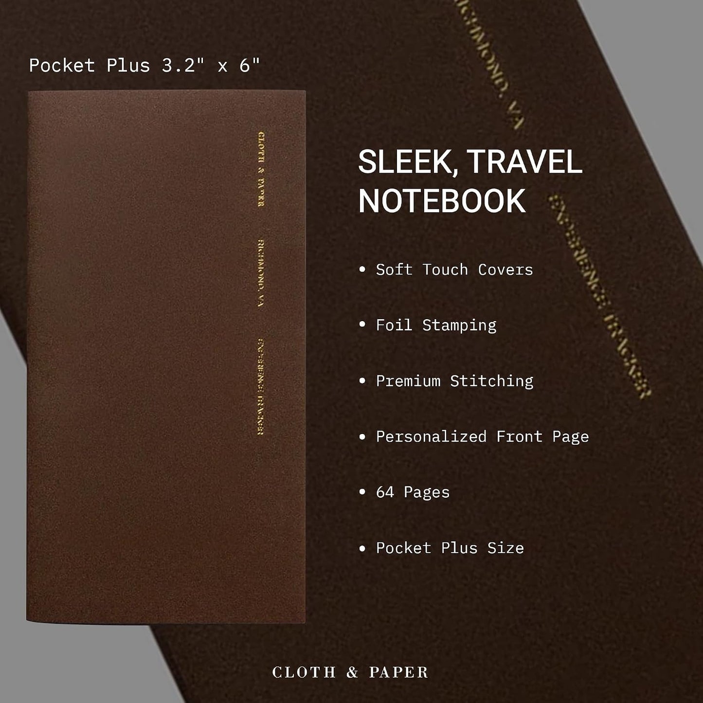 Cloth & Paper Travel Notebook | Daily Wellness Planner – Smoked Salt | Pocket Plus Wellness Planner 3.2" x 6" | Habit Tracker & Self Care Journal for Goals, Gratitude & Reflection – Soft Touch Cover
