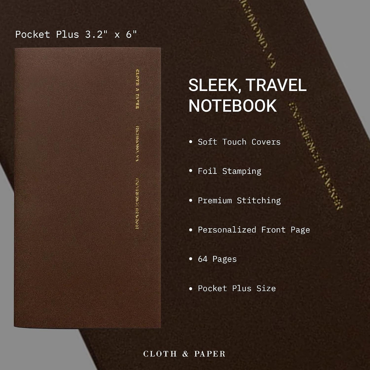 Cloth & Paper Travel Notebook | Daily Wellness Planner – Smoked Salt | Pocket Plus Wellness Planner 3.2" x 6" | Habit Tracker & Self Care Journal for Goals, Gratitude & Reflection – Soft Touch Cover
