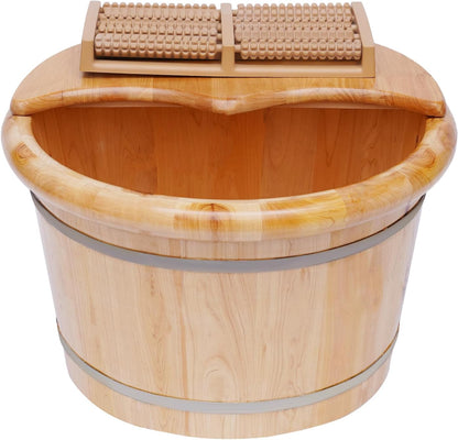 Wooden Foot Bath Basin, Health Foot Massage Barrel Feet Spa Soak Bucket w/Roller