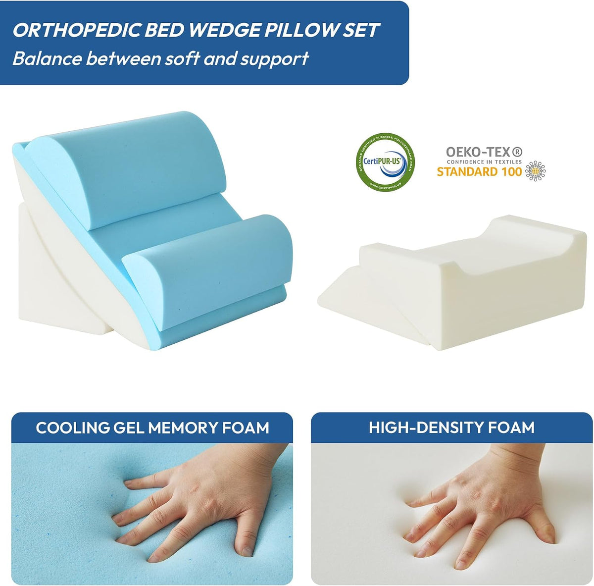 Ahpmeoa 6PCS Wedge Pillow Set for After Surgery, Back Pillow for Bed Sitting Up, Orthopedic Bed Wedge for Body, Leg Pain Relief, Memory Foam Pillow for Post Surgery, Sleeping, Acid Reflux, Plush Grey