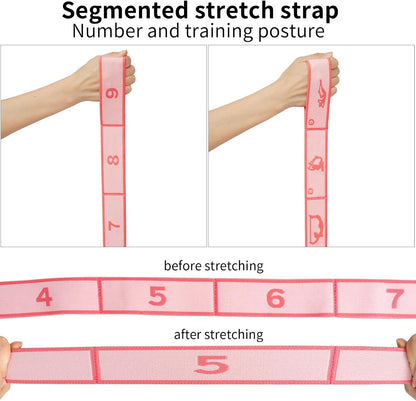 9 Loops Elastic Yoga Stretching Strap Pattern Guide, Resistance Stretch Band for Flexibility, Pilates, Dance, Gymnastics, Ballet, Physical Therapy, Leg & Body Stretching