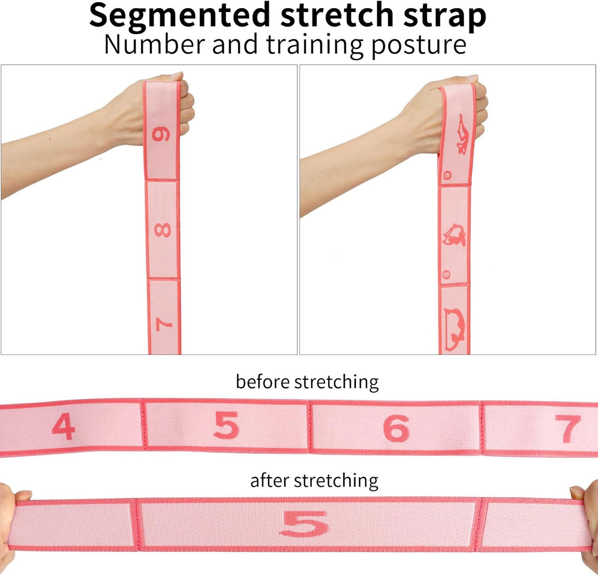9 Loops Elastic Yoga Stretching Strap Pattern Guide, Resistance Stretch Band for Flexibility, Pilates, Dance, Gymnastics, Ballet, Physical Therapy, Leg & Body Stretching