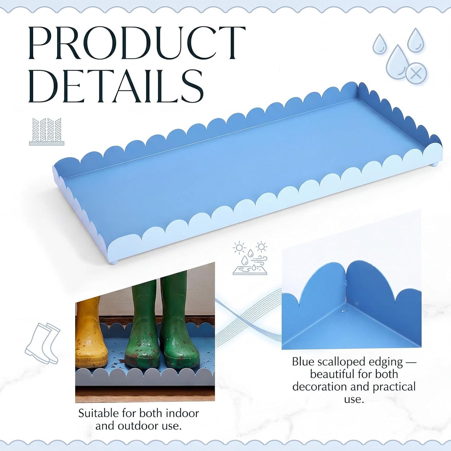 Sieral 34" x 14" x 2" Scalloped Large Metal Boot Tray, Heavy Duty Waterproof Iron Shoe Mat for Entryway Indoor/Outdoor, Multipurpose Shoe Tray for Boots, Plants, Front Door