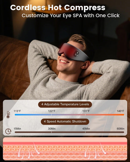 Cordless Heated Eye Mask, 4 Temp Timed Shutdown for Dry Eyes & Sleep Relief