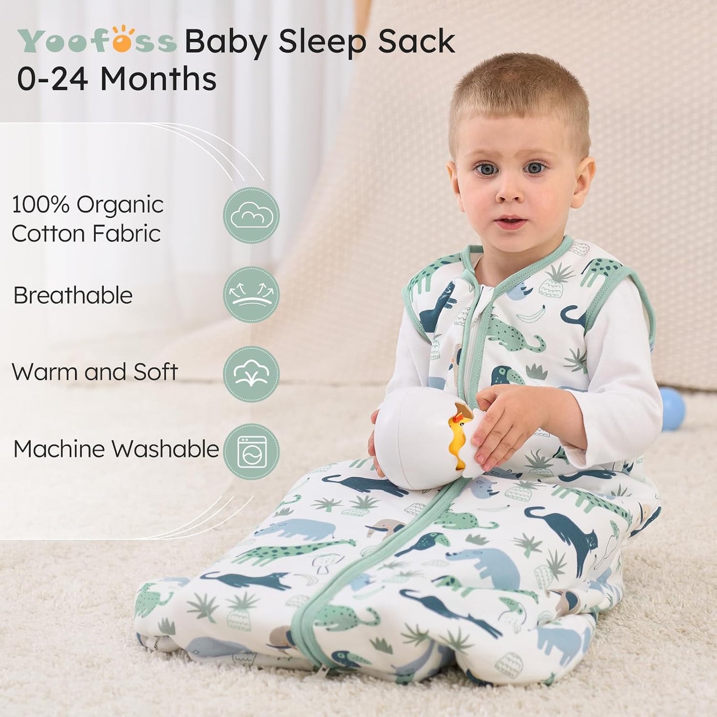 Yoofoss Baby Sleep Sack 0-6 Months Wearable Blanket for Babies 100% Organic Cotton 2-Way Zipper TOG 0.5 Toddler Sleeping Sack 3 Pack, Sleep Sacks