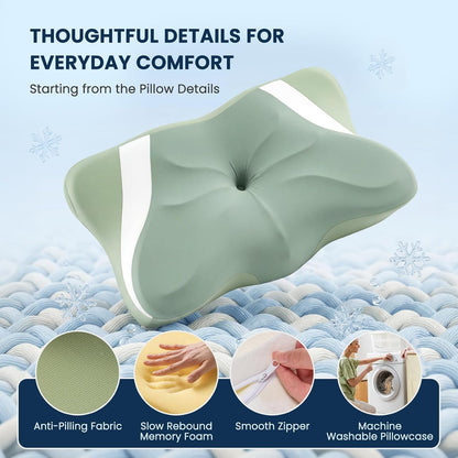 Sweetcrispy Cervical Pillow for Neck and Shoulder - Ergonomic Memory Foam Pillows, Contour Side Sleeper for Adults, Cooling Orthopedic Neck Support for Back Stomach Sleepers, White