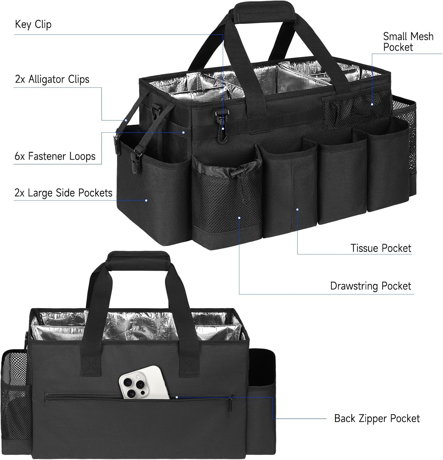 Cleaning Caddy Bag, Extra Large Cleaning Supply Bag for Housekeepers,Black | Sturdy Cleaning Caddy Organizer for Cleaning Supplies with Handle and Adjustable Shouder Strap, Easy to Clean Design