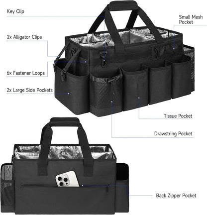 Cleaning Caddy Bag, Extra Large Cleaning Supply Bag for Housekeepers,Black | Sturdy Cleaning Caddy Organizer for Cleaning Supplies with Handle and Adjustable Shouder Strap, Easy to Clean Design