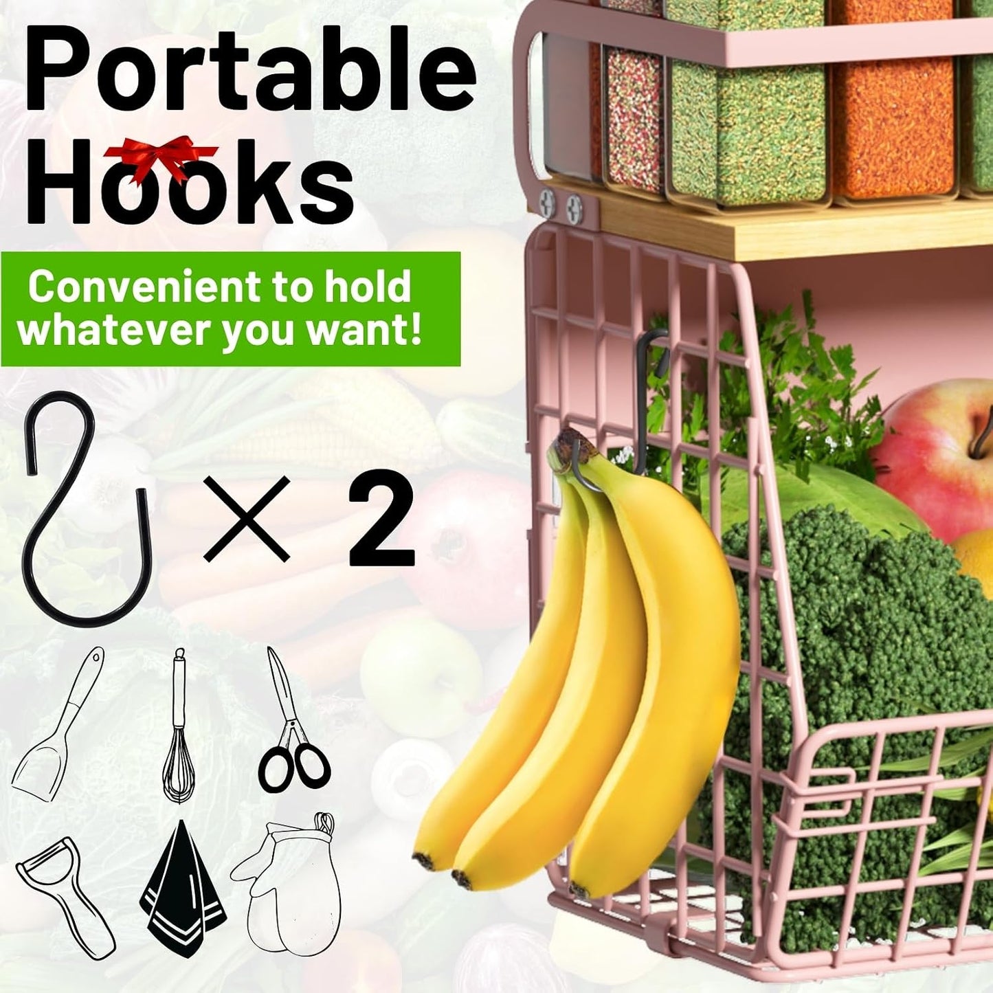 Magnetic Shelf for Fridge with Wood Lid, Fruit Potato and Onion Storage Bins, Pantry Organizers & Storage, Large Container Magnetic Spice Rack for Refrigerator, Kitchen Counter, Cabinet | Strong magnet holds 50lbs, ventilated bin for produce, versatile