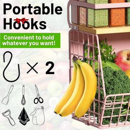 Magnetic Shelf for Fridge with Wood Lid, Fruit Potato and Onion Storage Bins, Pantry Organizers & Storage, Large Container Magnetic Spice Rack for Refrigerator, Kitchen Counter, Cabinet | Strong magnet holds 50lbs, ventilated bin for produce, versatile