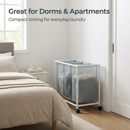 3 Section Laundry Hamper with Wheels & Lid, Large Rolling Laundry Basket Organizer, Durable Mesh Bags for Laundry Room Organizer, Easy Assembly, 29.5L x 19W x 30.5H Inches