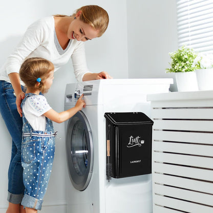 Magnetic Lint Bin for Laundry Room with Brush & Hook - Large Laundry Organizer and Storage, Wall Mounted Trash Can with Lid, Space-Saving Dryer Lint Holder Laundry Room Decor, Black