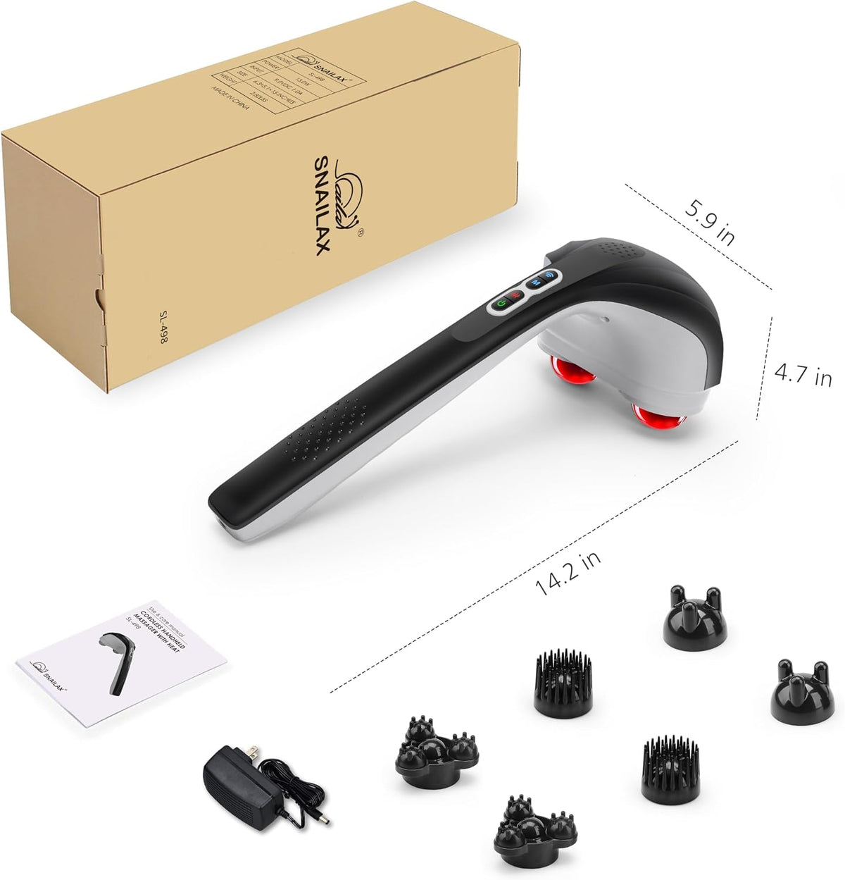 Snailax Cordless Handheld Back Massager with Heat, Percussion, Rechargeable