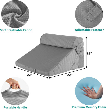 Bedluxe Wedge Pillow Headboard, 3PCS Orthopedic Bed Wedge Pillows Set for After Surgery, Adjustable Pillow Wedge for Acid Reflux&Back Pain Relief, Sleeping, Back Pillow for Bed Sitting Up, White/Grey