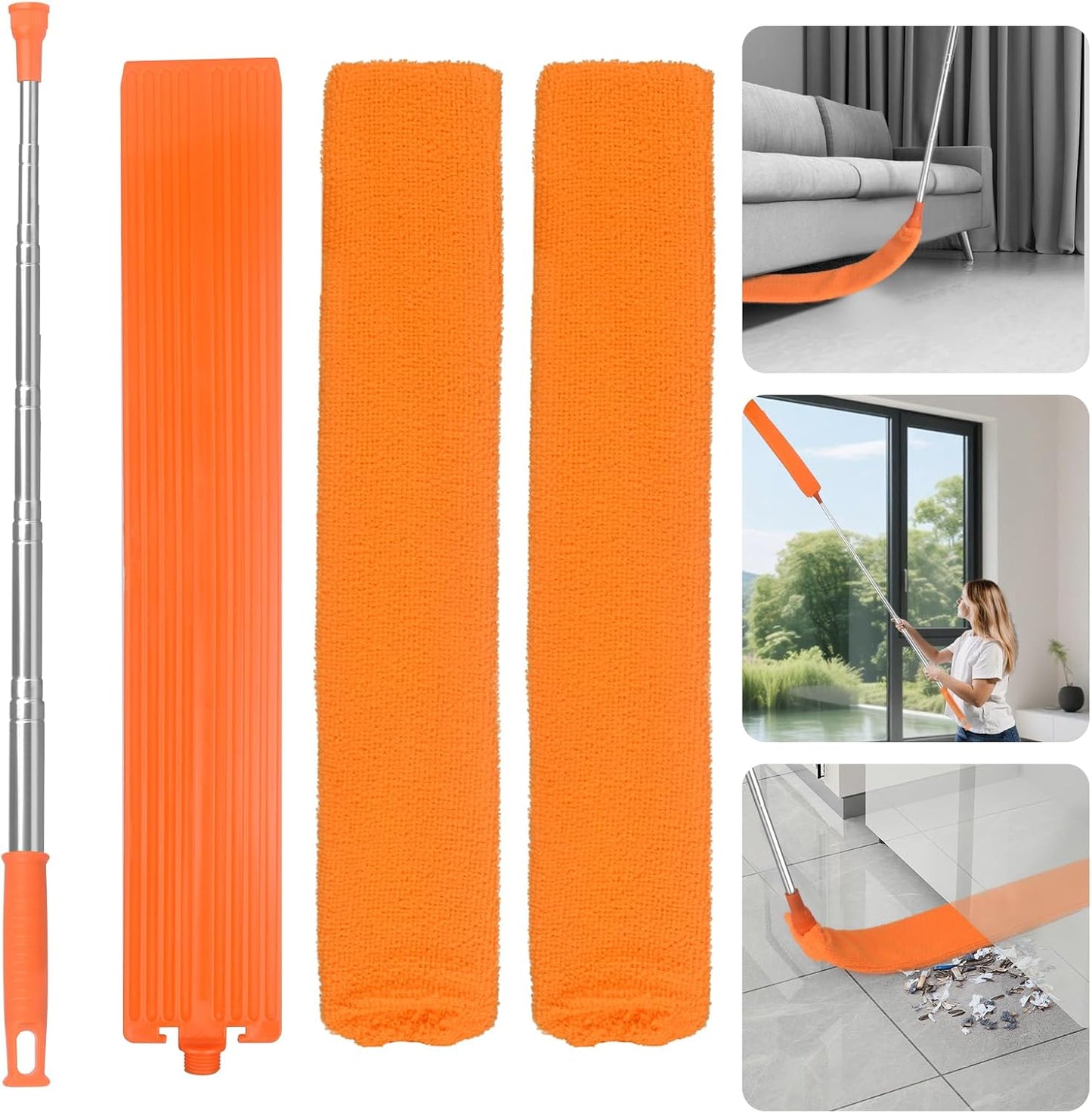 Retractable Gap Dust Cleaner Brush with Long Handle 30 to 100 inches, Cleaning Tools with 2 Microfiber Dusting Cloths, Extendable Duster for Cleaning Under Refrigerator Sofa Couch Bed Furniture