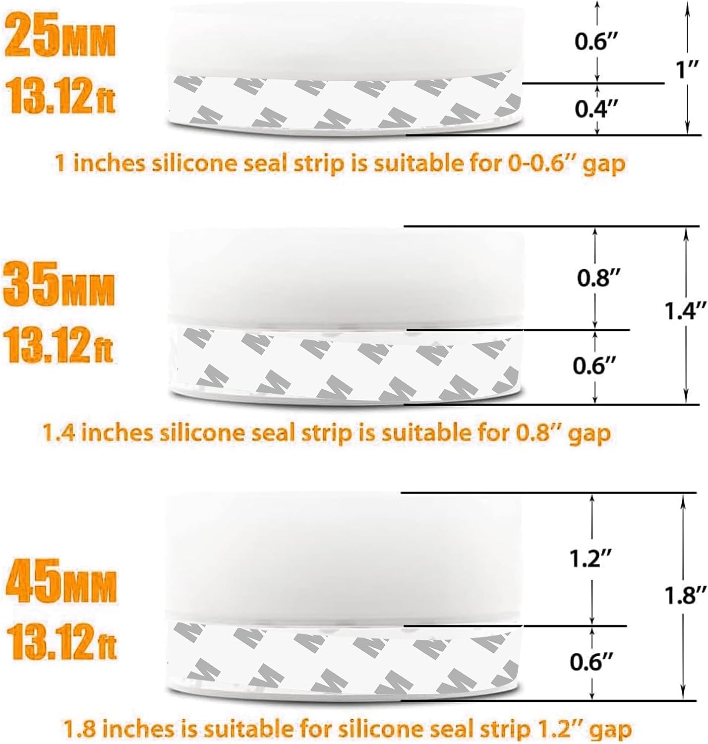 36 Ft Weather Stripping Door Seal Strip Tape,Silicone Door Draft Stopper,Self Adhesive Shower Door Bottom Seal and Door Insulation Strip for Door Frame Windows and Glass Gaps (Transparent, 35mm)