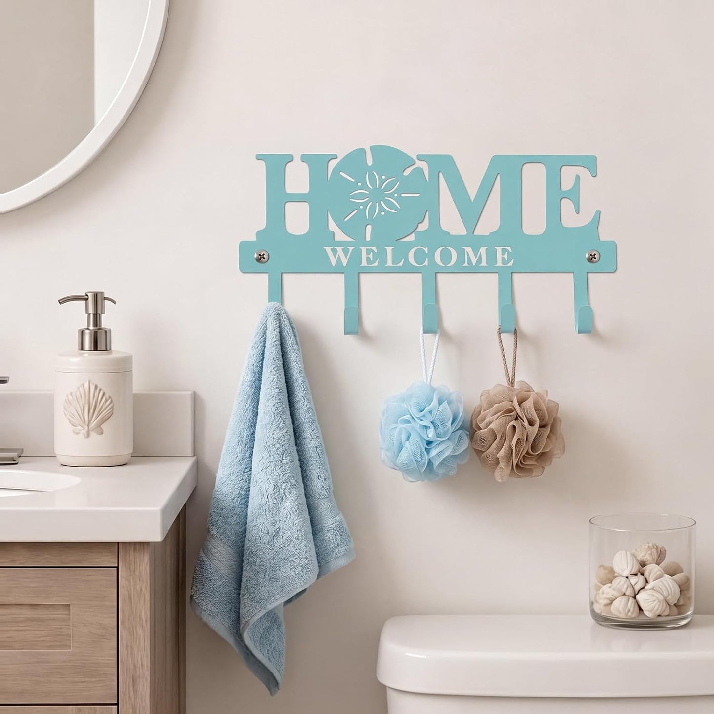 Key Holder Wall Mount Paw Print Metal Key Hooks Organizer Dog Leash Holder with 5 Hooks Rustic Farmhouse Decorative Welcome Home Wall Decor for Entryway Bathroom Dog Lover 9.8 Inch