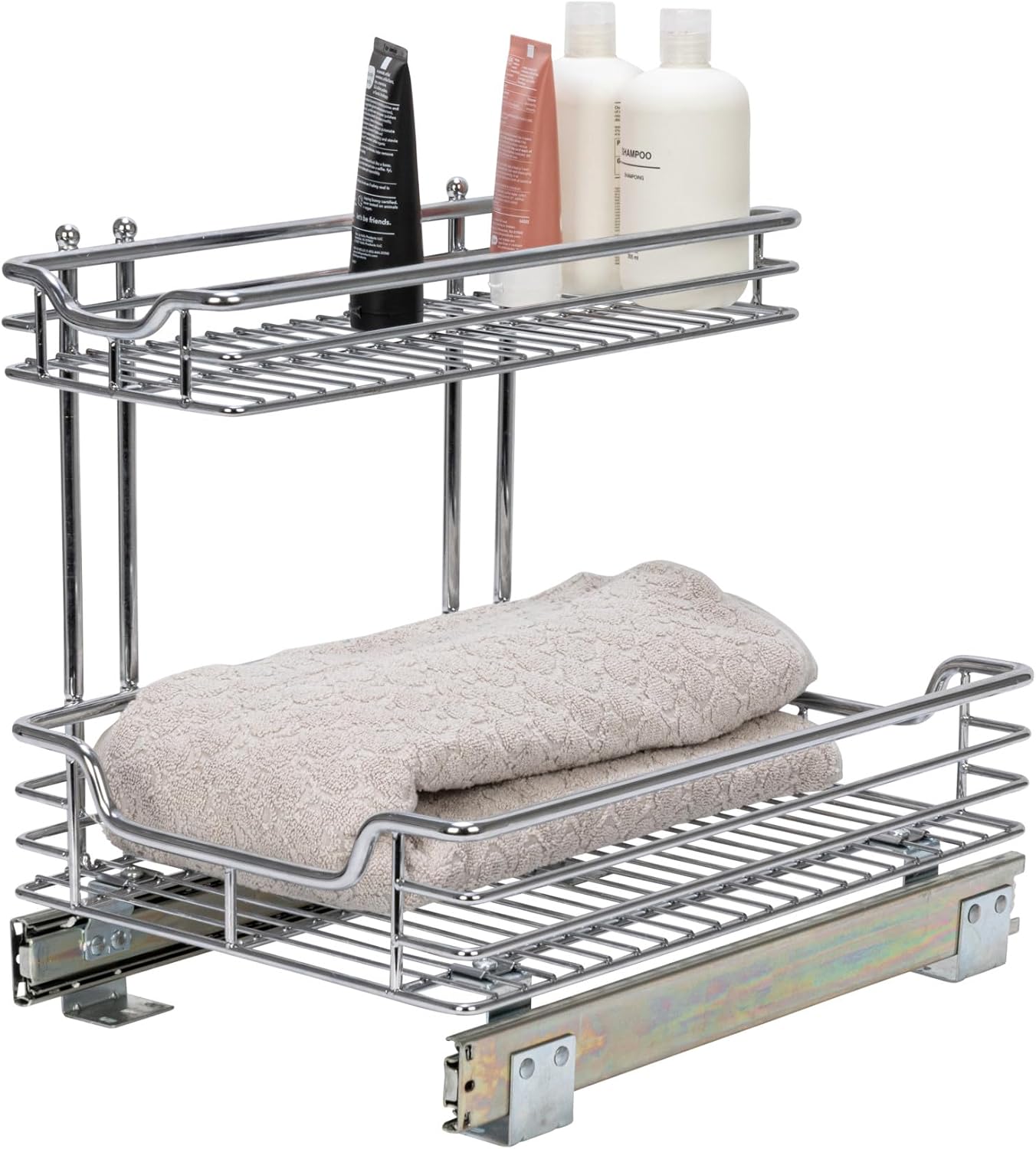 Household Essentials Glidez Multipurpose Chrome-Plated Steel Pull-Out/Slide-Out Storage Organizer for Cookware and Bakeware - 2-Tier Design - Fits Standard Size Cabinet or Shelf, Chrome