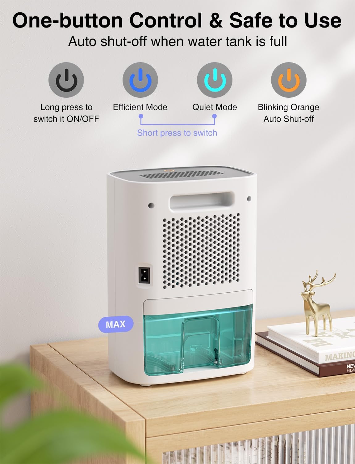 Small Dehumidifier for Home, Mini Quiet Fast Moisture Removal | 30oz Water Tank, Auto Shut-Off, Sleep Mode, Portable, Compact, Suitable for Bathroom, Bedroom, Closet, Camper, Cabinet