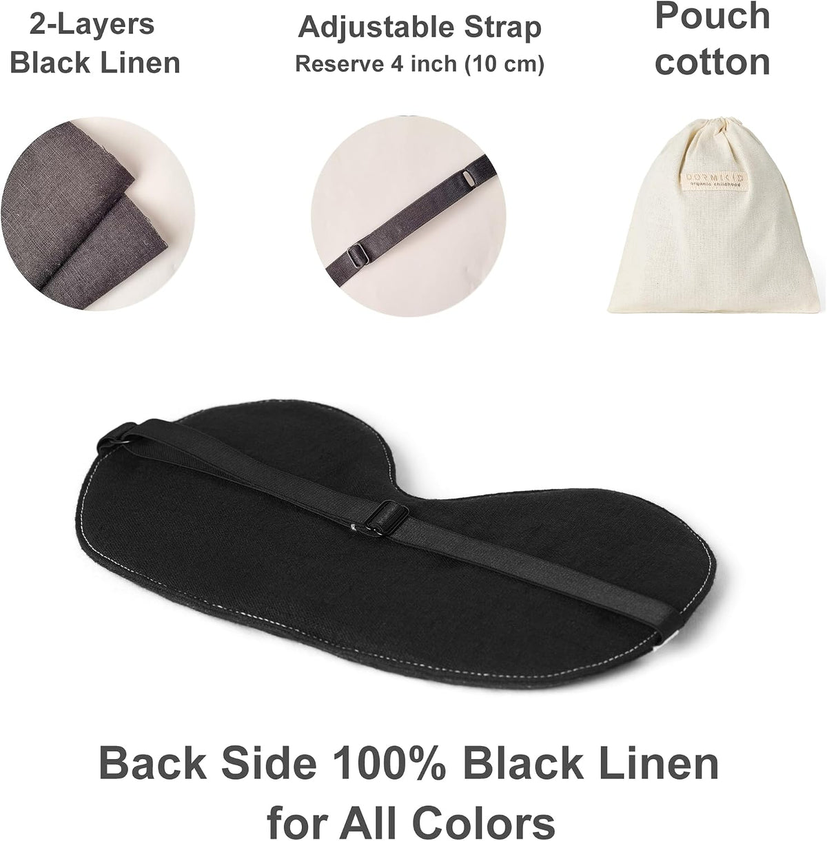 2-Pack Linen Eye Sleep Mask, Organic Blackout, Oversize Shape Cover
