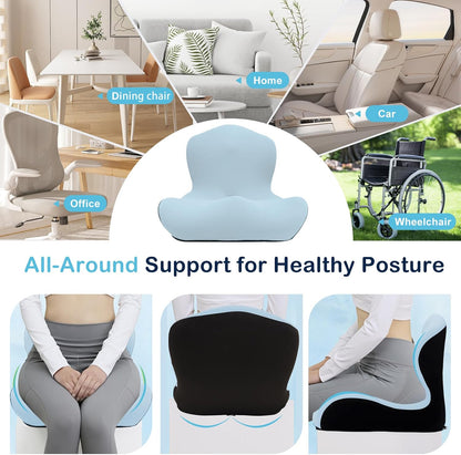 Seat Cushion for Office Chair and Car, L-Shaped Ergonomic Car Seat Cushions, Memory Foam Chair Cushion, Lumbar Support Pillow for Wheelchair, Car, Home, Office, Desk, Black