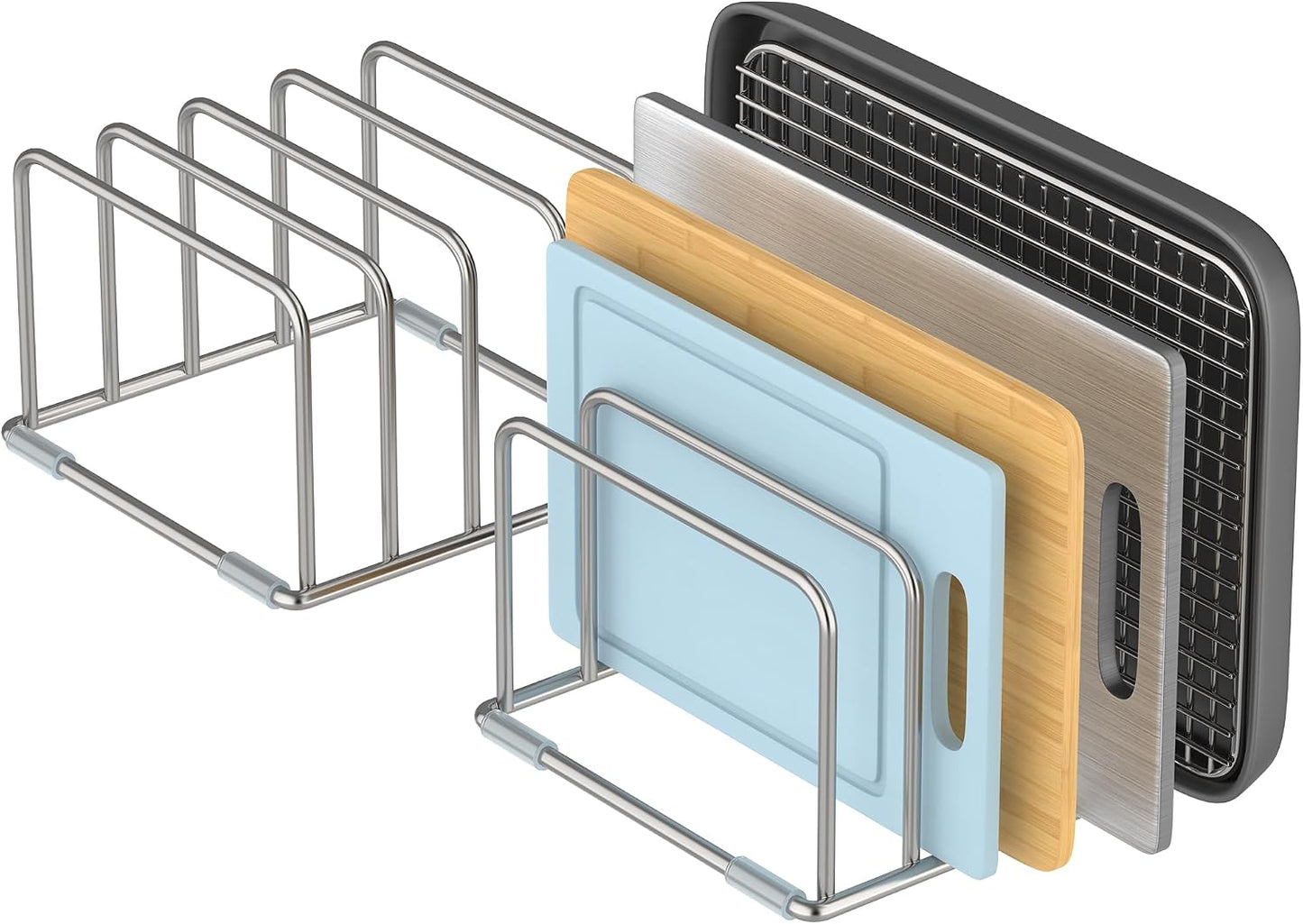 Cutting Board Holder Stand, Chopping Board Organizer Rack with 304 Stainless Steel, Cookie Sheet Storage Organizer, 1.0 & 1.2 Inch Wide Slots (1 Pack)