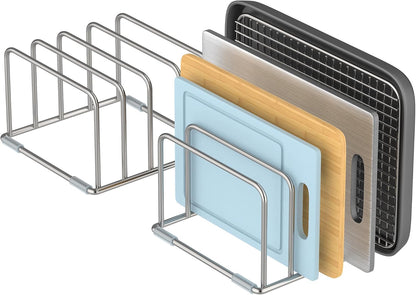 Cutting Board Holder Stand, Chopping Board Organizer Rack with 304 Stainless Steel, Cookie Sheet Storage Organizer, 1.0 & 1.2 Inch Wide Slots (1 Pack)