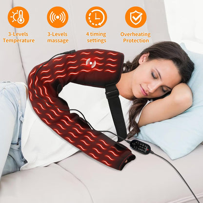 Shoulder Arm Massage Heating Pad for Pain Relief, Ultra Long Heated Elbow Heating Pad with 3 Vibration and Heat Settings, Heated Shoulder Wrap for Frozen Shoulder