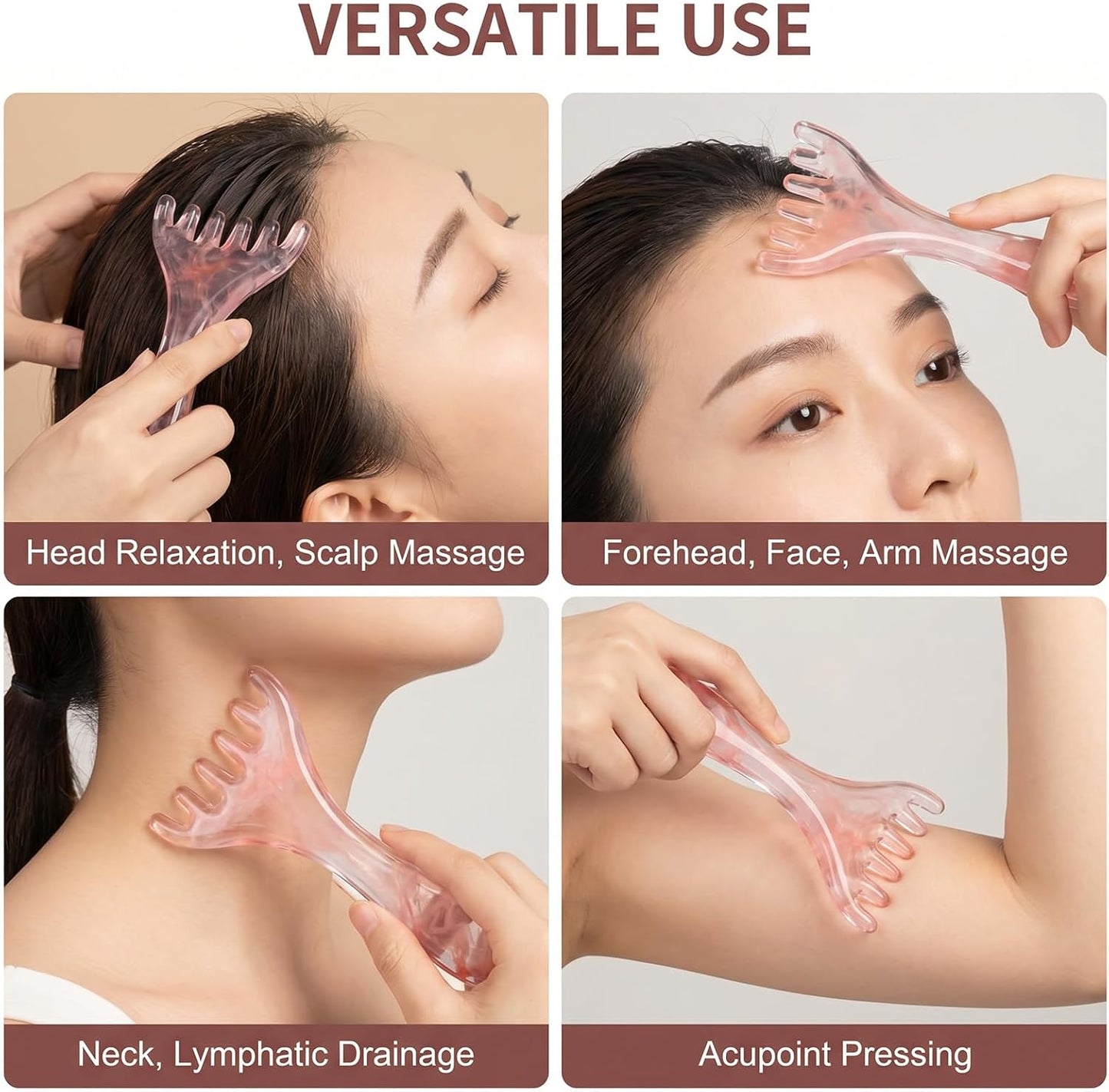 ElevateTech Scalp Massager Handheld Comb, 2 Pcs Head Massager Scalp Comb Manual Hair Scalps Massage Gua Sha Tool Five Claw Resin Relax Spa Tool for Soothing Head Massage, Pink