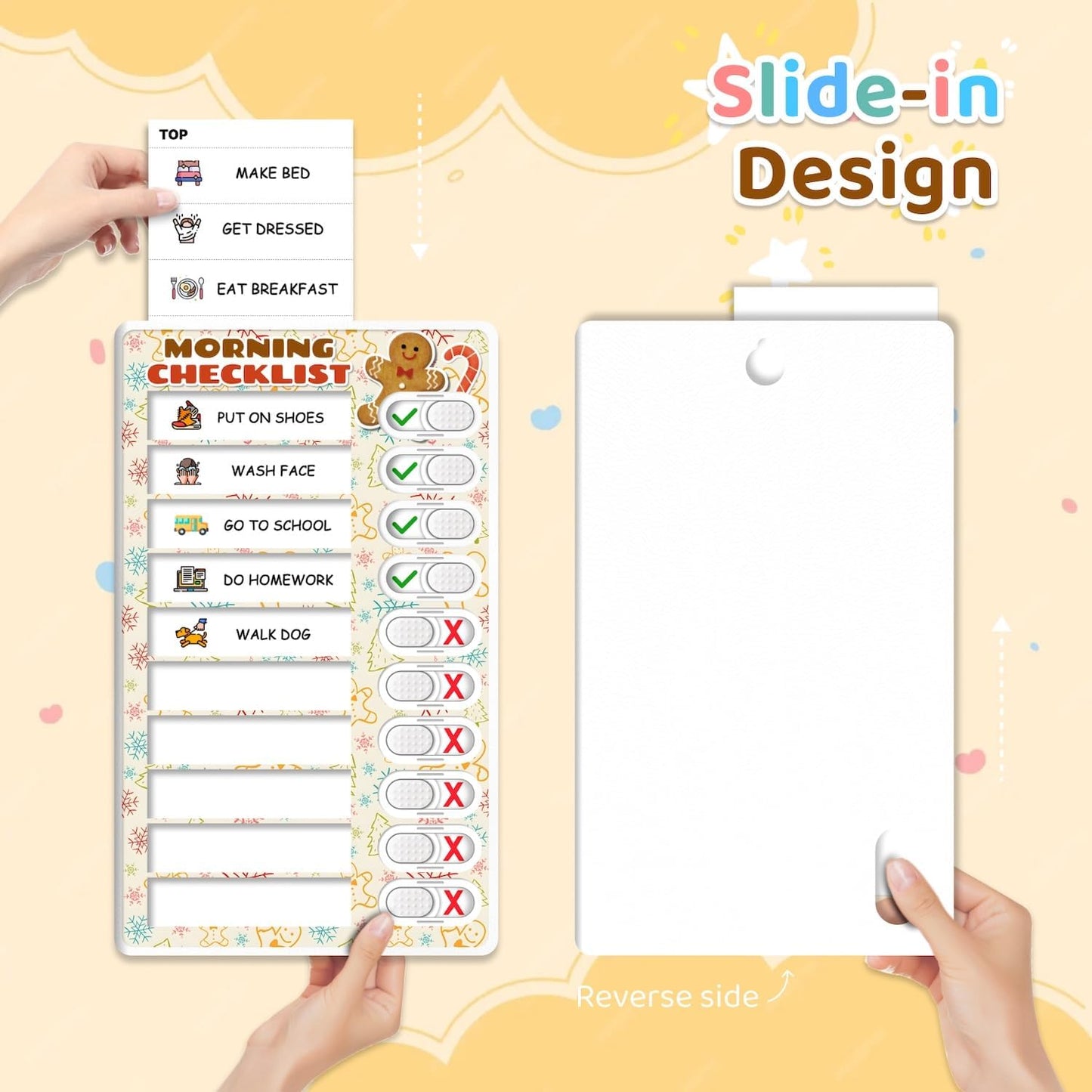 2 in 1 Upgraded Slider Gingerbread Chore Chart for Kids, Magnetic Kids Chore Chart for 2 Kids, Dry Erase Morning/Bedtime Routine Chart for Kids Toddlers Teens Adult, Visual Schedule for Kid