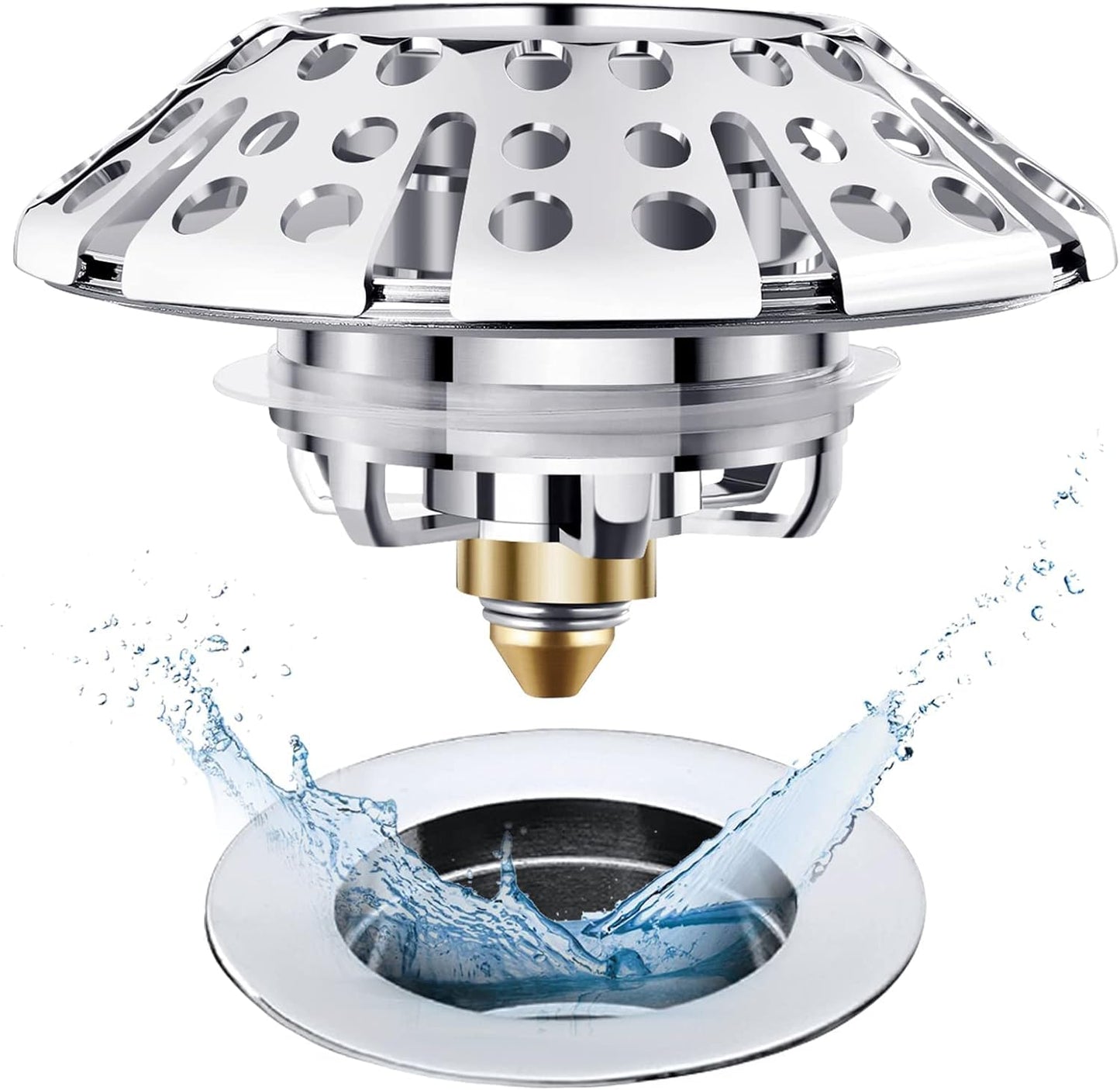 AzWzz Universal Tub Stopper Bathtub Drain Plug, Pop Up Tub Drain Hair Catcher, Drain Cover with Strainer, for 1-3/8 to 2in Bath Drain Hole