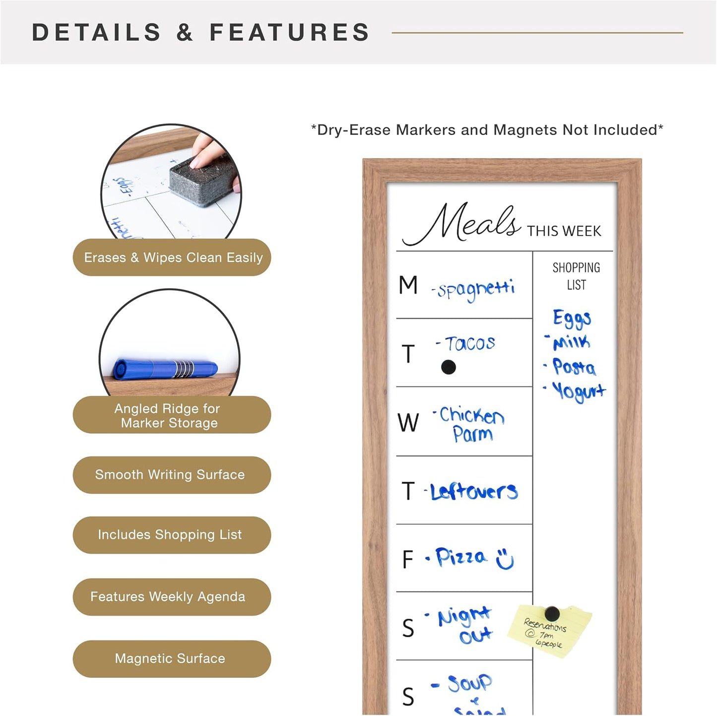 MCS Dry Erase Weekly Meal Planner Black Framed Calander Whiteboard, 11x24 | Dry Erase Weekly Meal Planner Black Framed Calander Whiteboard Frame, 11x24 Inch