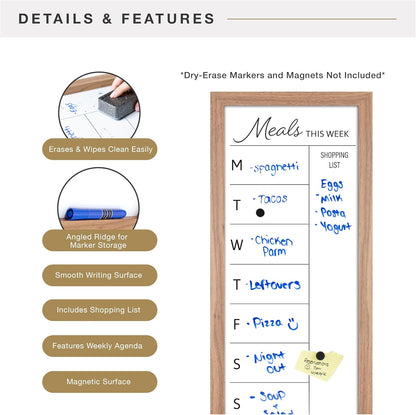 MCS Dry Erase Weekly Meal Planner Black Framed Calander Whiteboard, 11x24 | Dry Erase Weekly Meal Planner Black Framed Calander Whiteboard Frame, 11x24 Inch