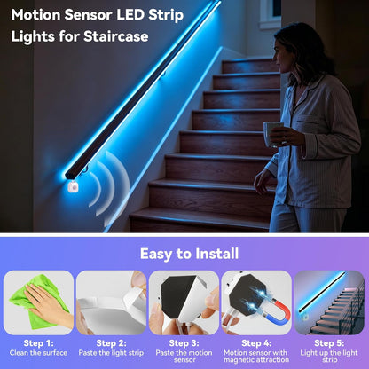 Motion Activated LED Strip Under Bed Lights 9.8Ft RGB, Remote & App Control | Motion Sensor Strip Light Indoor, Music Sync,Auto On/Off RGB Color Changing Night Light USB Powered for Bedroom Cabinet TV PC
