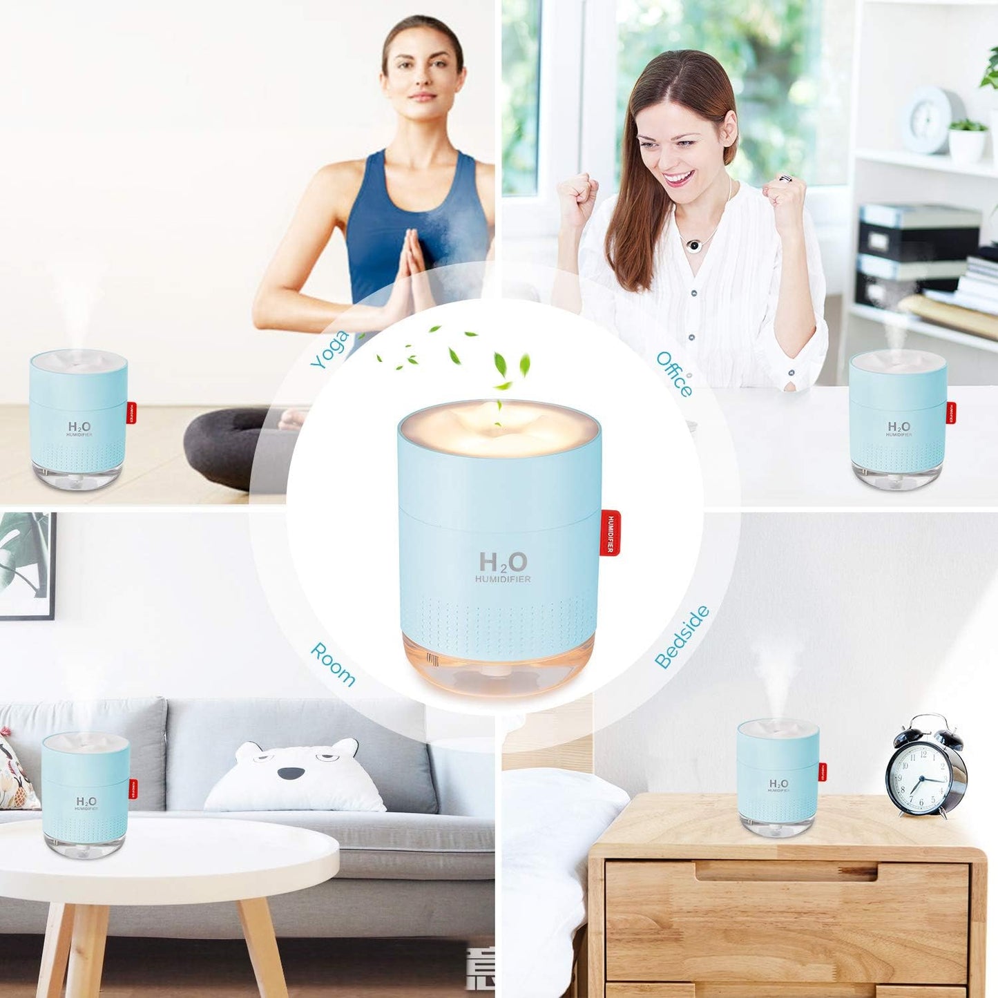 Portable Mini Humidifier, 500ml Small Humidifier for Bedroom Travel, White | USB Personal Cool Mist Humidifier for Baby Room Office Desk Home Plants, Auto Shut-Off, 2 Mist Modes, Super Quiet
